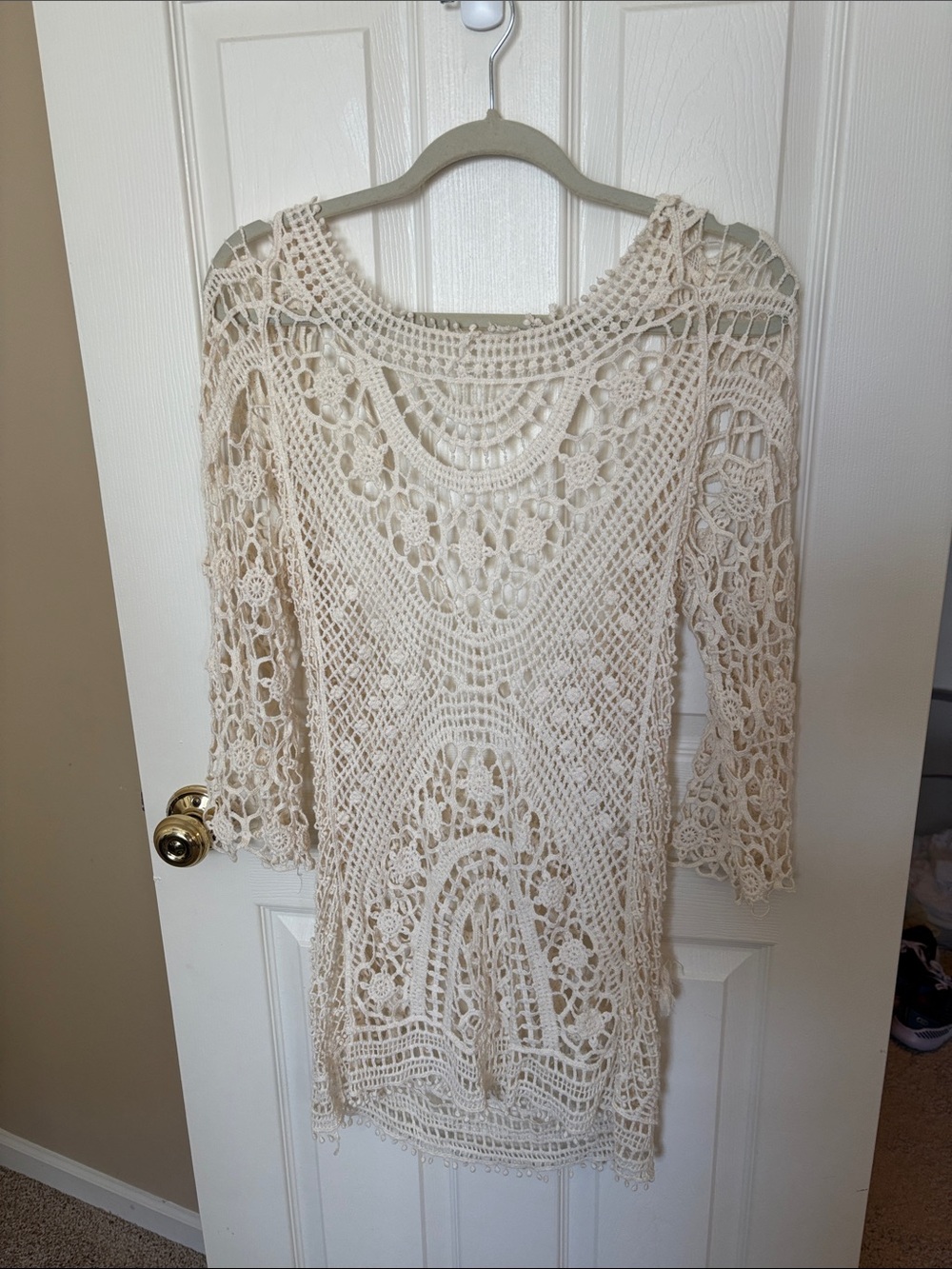 Cupshe Cream Crochet Lace Swim Coverup Tunic